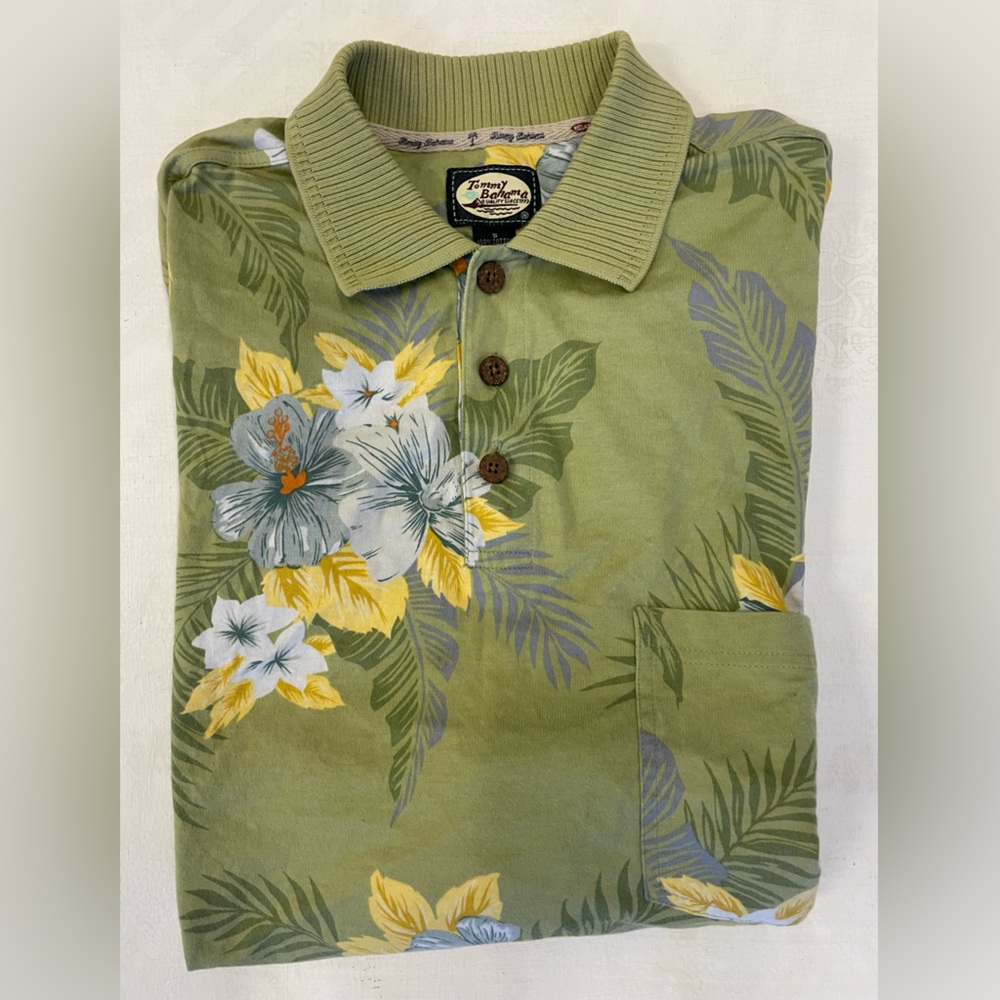 Tommy Bahama Soft Cotton Floral Print Pocket Polo in Green (Multi)‎ Size S
